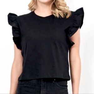 Zara Ruffle Sleeve Crop Top Black Womens Size Large